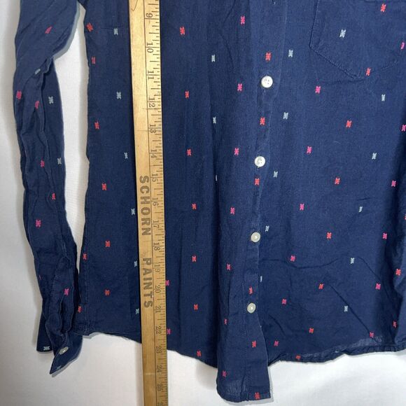 Old Navy Button Up Shirt Womens XS Blue Colorful Print Long Sleeve - Picture 7 of 11